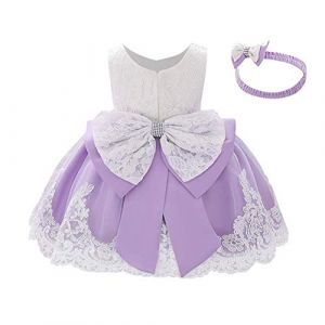 FYMNSI Robe de b&eacute;b&eacute; fille pour anniversaire - Robe de f&ecirc;te, de mariage, de demoiselle d'honneur - Robe de bapt&ecirc;me en dentelle fleurie et tulle Tutu Princesse, Violet, 12-18 mois (FYMNSI store, neuf)