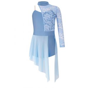 TTAO Enfant Fille Robe Ballet Danse Classique Asymétrique Une Manche Longue Justaucorps Gymnastique Dentelle Léotard Jazz Latine Robe Sport Patinage Dancewear 5-16 Ans Bleu Clair E 13-14 Ans (TTAOSHOP EU, neuf)