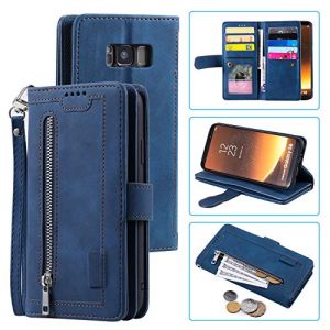 UEEBAI Coque pour Samsung Galaxy S8, Etui en Cuir PU Portefeuille R&eacute;tro Antichoc Flip Case Anti-Choc Housse avec Fentes de Cartes Fonction Support, Fermeture Magn&eacute;tique - Bleu (UEEBAI, neuf)