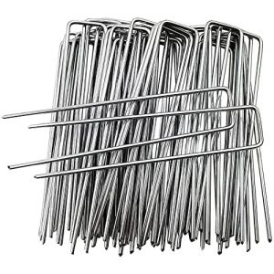 STARVAST 50Pcs Piquets de Jardin en Forme de U 150 mm x 30 mm, Piquets de Fixation en Acier Galvanis&eacute; pour Toile de Paillage, Agrafes de Jardin pour B&acirc;che Anti-Mauvaises Herbes - Anti-Rouille (StarVast, neuf)