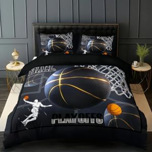 TKCQX Basket-Ball Housse de Couette 220x240 Enfant Gar&ccedil;On Adulte Parure de Lit Noire Joueur de Basket Housse de Couette 1 Personne Microfibre Housse de Couette Enfant avec Fermeture &eacute;Clair (TKCQX--欧盟R标, neuf)