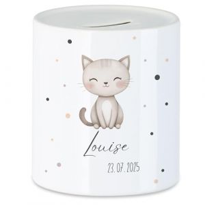 Kiddle-Design Tirelire pour enfants avec nom personnalis&eacute;, motif animal chat, cadeau pour fille et gar&ccedil;on pour anniversaire, No&euml;l, naissance et bapt&ecirc;me - Cochon tirelire cadeau d'argent et exau&ccedil;ant (Kiddle-Design, neuf)
