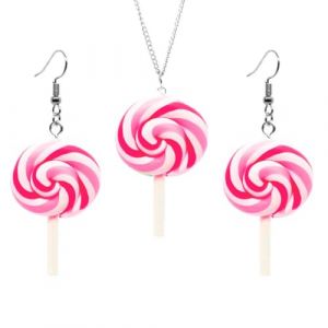 OIXYEY 1 Set D&eacute;guisement De Fille Bonbon, Boucles D'Oreilles Pendantes Lollipop, Boucles D'Oreilles Collier Sucette, Pendentif Pour Carnaval, Femmes Et Aux Filles, Rose B (weihaizengweishangmaoyouxiangongsi, neuf)