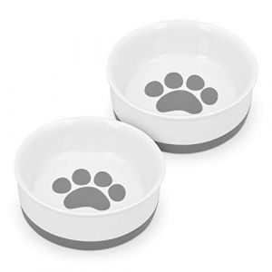 Navaris Lot 2X Gamelle Chat Lapin - 2X Bol en Porcelaine 14,7 x 5 cm avec Fond en Silicone - Set 2X Gamelle Croquettes pour Une Bonne Posture (KW-Commerce, neuf)