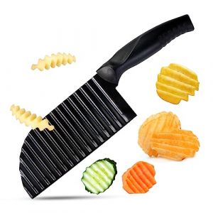 Quelcc Trancheuse à Frites, Couteau à Vagues, Coupe légumes ondulé, Coupe Frites en Acier Inoxydable, Couteau Tranches Pomme Terre, pour Pommes de Terre, Carotte, Gaufre ou Légumes (Liwee, neuf)