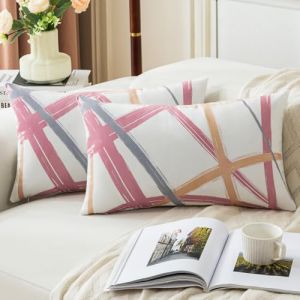Jayusaror Housses de Coussin 30x50 Rose Jaune Gris Velours Coussin Canape Géométriques Housses Coussin Décoratives d'automne pour Canapé-lit Canapé Décoration Salon Chambre, Lot de 2 (Jayusaror Home, neuf)