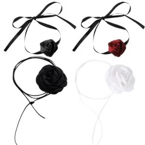 Lot de 4 Collier Fleur Rose pour Femmes et Filles, &Eacute;l&eacute;gant Choker Fleur Collier Fleur Collier Fleur &agrave; Lacets Gothique Colliers Fleur en Tissu, pour Femme Fille F&ecirc;te de Mariage Anniversaire No&euml;l (WANG  JIALEI UK STORE, neuf)