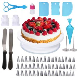 Uten Kit de Pâtisserie, 62pcs Fournitures de DéCoration de GâTeaux avec Plateau Tournant, Poche à Douille, Embouts de Passepoil, Outils de Cuisson, Fournitures de Pâtisserie pour Débutants (Herro Resource, neuf)