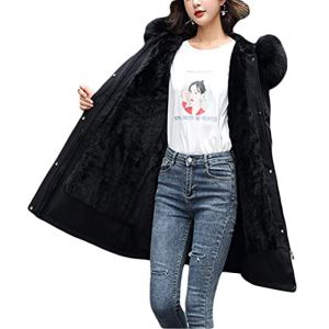 Minetom Manteau Femme Hiver Doudoune Chaud Parka Longue Blouson &Agrave; Capuche en Fausse Fourrure Trenche Grande Taille Duvet en Coton A Noir L (B.W.S KIT, neuf)