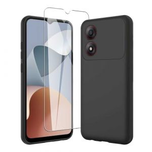 JDXHFF Coque Compatible avec ZTE Blade A34 (6.6") Noir Housse et Verre tremp&eacute; &eacute;cran Film Protecteur - &Eacute;tui Souple Silicone TPU Case Cover Black (LIUHELIN, neuf)