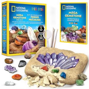 National Geographic Mega Kit d&rsquo;Excavation de Gemmes &ndash; Kit de Fouille de Cristaux et Pierres Pr&eacute;cieuses, Jeu &Eacute;ducatif pour Enfants, Cadeau pour Filles et Gar&ccedil;ons, Collection de Min&eacute;raux (National Geographic Science Toys, neuf)