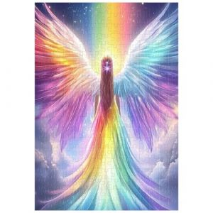 Excellent puzzle pour adultes - 300 pi&egrave;ces - Ange arc-en-ciel - Jouets pour adultes - Cadeau - D&eacute;coration familiale - Puzzles pour enfants (Blue&White-US, neuf)