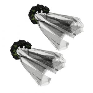 AKOOSY 2 Pièces Bandeau Voile Noir avec Roses Accessoire Tête Halloween Jour des Morts Mariée Voilette Gothique Élégante pour Carnaval et Fête à Thème (fumingyue, neuf)