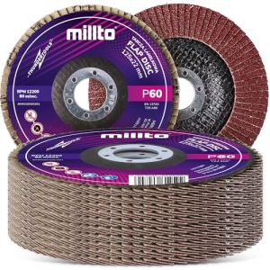 10x Millto Disque &Agrave; Lamelles 125x22,2 mm Grain 60 T29 pour M&eacute;tal Bois D&eacute;capage Rouille Peinture Salet&eacute; Meuleuse Angulaire Disque Abrasif Fibr&eacute; pour Surfaces (Instalguru-fr, neuf)