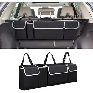 CGEAMDY Rangement Coffre de Voiture, Organisateur de Rangement en Tissu Oxford, Organisateur Coffre Pliable et étanche avec 4 Poches, Rangement Voiture Interieur (Noir) (CGE Auto, neuf)
