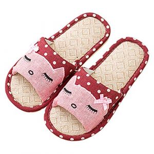 AioTio Couple de Lin Pantoufles Maison Enfant Le Style Japonais Amusant Pantoufles de Dessin animé Respirant antidérapant Fond lumière Cadeau avec Amour (36/37 EU,Vin Rouge) (APIKA EU, neuf)