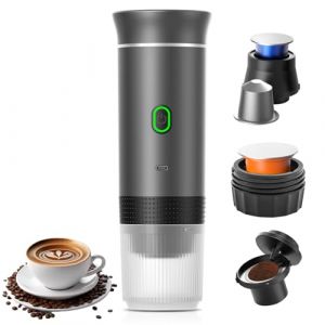 CafetièRe Portable 3-En-1 Sans Fil Pour Capsules NS et Café Moulu en Poudre,Infusion à Chaud et à Froid,CafetièRe éLectrique Chauffante Pour Voiture De Voyage Et Bureau Avec Port Usb-C(Grey) (jinghang-EU, neuf)