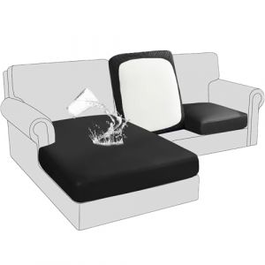 BXFUL Housse de Coussin de Canapé, Housse Coussin D'assise Extensible Antidérapant Housse de siège de canapé pour canapé imperméable, Simili Cuir Housse de Coussin de Canapé (Méridienne,Noir) (ZIQIONG, neuf)