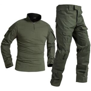 Czen Chemise de Combat militaire pour hommes uniforme tactique chemises à manches longues pantalon costume Airsoft BDU chemise Paintball tenue de Camouflage (Green, 3XL) (Higold, neuf)