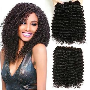 Deep Wave Bundles Human Hair Meche Bresilienne Tissage Cheveux Naturels Boucl&eacute;s Courte Tissage Boucl&eacute; Naturel Meche Bresilien En Lot Couleur Noire Naturelle Total 300g 22 22 22 Pouce (beiyuan hair product, neuf)