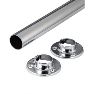 Gedotec Barre de penderie murale ronde | 1 set de barre de penderie avec 2 supports de tube d'armoire chrom&eacute; brillant | POLE (HWT Pro, neuf)