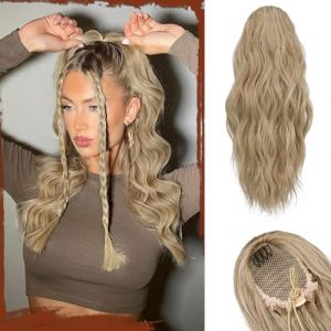 Sofeiyan Queue de Cheval Extension Ondul&eacute;es Extension de Cheveux avec Cordon Synth&eacute;tique Postiche Queue de Cheval de Cheveux Naturel pour Femmes, 45 cm Blond Fonc&eacute; & Blond D&eacute;color&eacute; (SofeiyanEU, neuf)