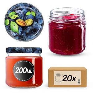 KADAX Lot de 20 petits pots de confiture 200 ml Fi66 mm pour miel et épices, pots hermétiques, bocaux hermétiques, bocaux, pots de conserve, verres ronds (pruneaux) (KADAX, neuf)