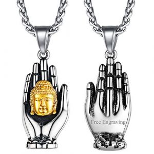 FaithHeart Collier Bouddha Prénom Personnalisé Homme Femme Pendentif Or Tête de Bouddha Personnalisable Cadeau Amulette Chaîne Réglable Porte Bonheur (FaithHeart Jewellery, neuf)