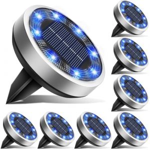 btfarm Lot de 8 Lampe Solaire Au Sol, 8 LED Jardin Exterieur Solaire Etanche Lumiere Solaire, Spot Solaire Ext&eacute;rieur pour Chemins Pelouse Terrasse All&eacute;e Cour Piscine, Bleu (btfarm-EU, neuf)