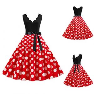 Générique Robe Vintage AnnéEs 50 Pin Up Femme ImpriméE à Pois Mi Longue EléGante Style 1950'S Audrey Hepburn Froncé à Volants Robe AnnéE 60 Rockabilly Oversize l'ourlet Comfort (qiaoxiahe, neuf)