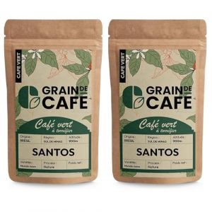 Graindecafé – Café Vert Brésil Santos | Lot de 2 × 1 kg | 100% Arabica Non Torréfié À Torréfier Soi-Même | Cru Du Sul De Minas | Doux Et Praliné | Café En Grain Idéal Machine À Grain Une Fois Torréfié (De l'arbre à la tasse, neuf)