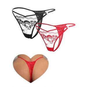 ohyeahlady Mini String Femme Chic Hot Ficelle Micro String Mini Bikini Plage Culotte Tanga Dentelle Coton Invisible sans Couture Bikini sous Vetements Feminins T-Back Thong Noir+Rouge,M (ohyeahlady, neuf)