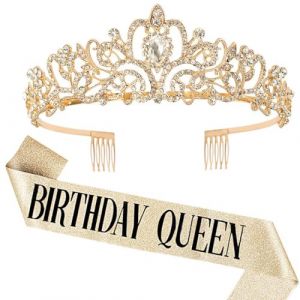 Couronne Anniversaire Femme Violet Cristal Couronne Echarpe Diademe Femme pour Fournitures de Fête de Joyeux Anniversaire, Faveurs, Décorations, Cadeau d'anniversaire pour Femme (#4/Queen) (iShang Direct, neuf)