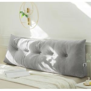 PIURUF Coussin triangulaire pour tête de lit double/très grand lit, coussin de soutien de dossier en velours de luxe pour le repos et la lecture, 200 x 40 x 12 cm (100 x 40 x 12 cm, gris clair) (yingyuecang, neuf)
