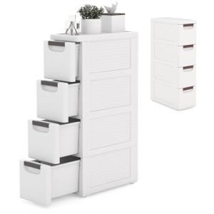 KOMFOTTEU Meuble de Rangement étroite avec Tiroirs, Colonne de Salle de Bain avec 4 Roulettes, Commode de Stockage Gain de Place, Plastique (4 Tiroirs, lot de 1, 42 x 19 x 74 cm) (Komfort GmbH, neuf)