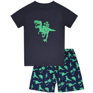BSBUY Pyjama Court pour Garçon, Ensemble Pajamas Cotton Short et T-shirt, Été Pijamas Court Manches Couleur Unie, Vêtement de Nuit Enfant, Ado Tenues Détente, Pyjama Enfant Garcon Fille (BSBUY, neuf)