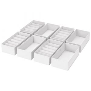 DIMJ Lot de 8 Boite Rangement Vetement - Rangement Tiroir Organisateur de Tiroir, Organisateur Dressing Organiseur Tiroir en Tissu, pour Chaussettes, Soutiens-Gorge, Culottes, Blanc Classique (lv zhu EU, neuf)
