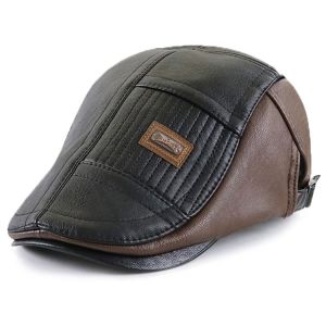 Rayson Bérets Plats en PU Cuir pour Hommes Réglable Casquette Irlandaise Casquette Vintage pour Hommes Gavroche Ivy Irish Hat Golf Driving Cap Newsboy Hat(Style 2 - café) (RSSAA, neuf)