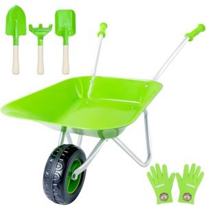YORFULL Brouette Enfant - Kit de Jardinage pour Enfants avec Brouette en M&eacute;tal, Pelle, R&acirc;teau et Gants - Outils Jardinage Enfant pour Jeux Ext&eacute;rieur - 3 ans et plus (YORFULL, neuf)