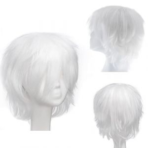 Dcbaboo Perruque Blanc Courte Femme Perruque Homme Blanc Courte Perruque Cosplay Anime Wig Perruque avec Franges Cheveux Synthétique Raides Perruque Pour Déguisement Halloween Carnaval Costume Fête (Dcbaboo, neuf)