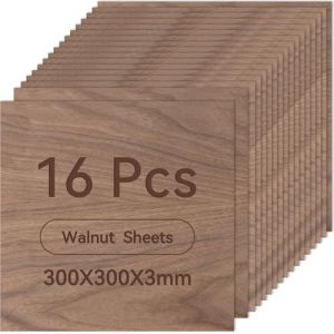 ROWOOD Lot de 16 feuilles de contreplaqu&eacute; en noyer - 300 x 300 x 3 mm - Mat&eacute;riaux de gravure laser - Panneau de contreplaqu&eacute; pour mod&eacute;lisme, loisirs cr&eacute;atifs en bois, id&eacute;al pour la d&eacute;coupe laser, la (LianAi Tech, neuf)