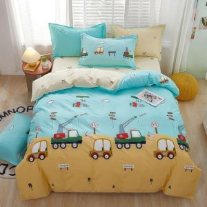 TKCQX VéHicule D'IngéNierie Parure de Lit Enfant Voiture de Dessin Animé Housse de Couette 220x240 Enfant Fille GarçOn Housse de Couette 2 Personnes en Microfibre avec Taie d'oreiller 65x65 cm (TKCQX--欧盟R标, neuf)