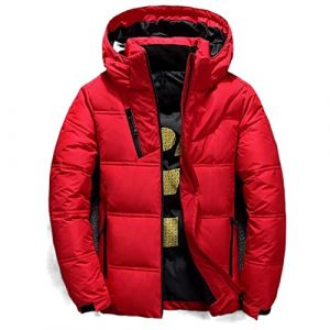 HJUGHPN Doudoune en duvet et plumes pour homme, manteau d'hiver coupe-vent et amovible, de couleur unie, manteau &agrave; capuche pour loisirs d'ext&eacute;rieur (rouge, taille 3XL) (HFGFIVG, neuf)