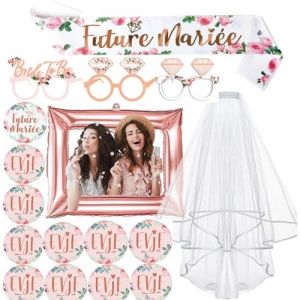 iZoeL Accessoire Enterrement De Vie De Jeune Fille, Badge Future Mariée Badge EVJF Echarpe Future Mariée Kit EVJF Accessoire Bride Accessoires - Team Bride EVJF (CrushOnu, neuf)