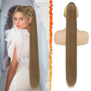 BARSDAR Longue Raides Queue de Cheval Extension - 86cm Brun Queue de Cheval Extension de Cheveux avec Cordon Synth&eacute;tique Clip en Queue de Cheval Postiche Faux Ponytail pour Femmes - Clair Brun Mixte (BARSDAREU, neuf)