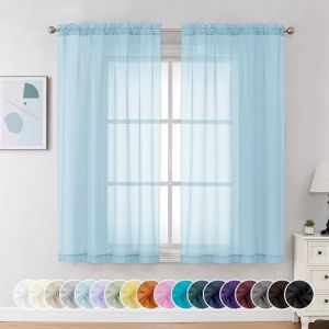 Chyhomenyc Lot de 2 Rideaux Voile Transparents Bleu Ciel avec Porte Rideau de 137 cm de Long, Rideaux Courts pour Salon, Chambre à Coucher, Petites Fenêtres, 106 x 114 cm (Fast Media Ships From USA, neuf)