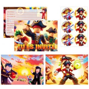 DaengGeGe Carte invitation Anniversaire Roblo (Fran&ccedil;ais), Cartes D'invitation pour Enfants, 12pcs Carte D'invitation + Enveloppe+Autocollant, Invitations De Anniversaire Pour Gar&ccedil;on et Fille (6) (hucanxi, neuf)