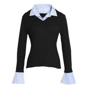 Generisch Femmes Pull &agrave; aspect 2-en-1 avec insert en chemise - Haut &agrave; manches longues ajust&eacute; avec col en V | Haut &eacute;l&eacute;gant pour looks business-d&eacute;contract&eacute;s, XL (OGfkgs8, neuf)