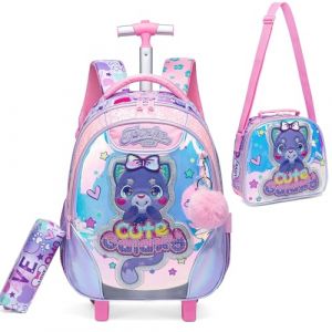 HTgroce Cartable a Roulette Fille Primaire, Cartables Scolaire Trolley Bag Sac à Dos avec roulettes Cartable Ensemble de Sac de Voyage pour L'école, Le Voyage, la randonnée. (Lldaily EUR, neuf)