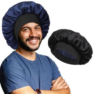 SECRET AROMA Bonnet de Nuit en Satin pour Homme, Bonnet de Nuit en Soie à 2 Couches avec Large Bandeau, Bonnet de Nuit réversible pour Unisexe, Bonnet de Nuit, Bandeau pour Cheveux (FARKAT, neuf)